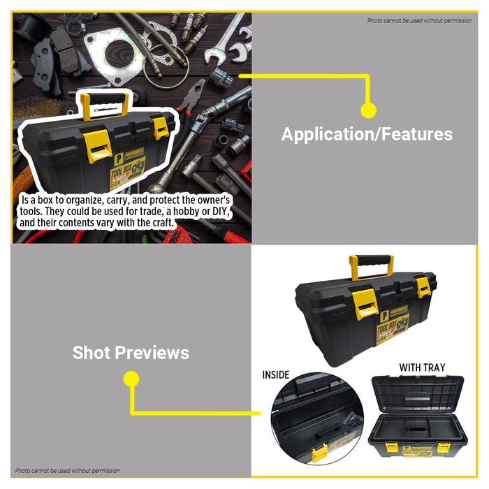 BUILDMATE Powerhouse Tool Box 16" / 19" / 22" Plastic Buckle Tools Storage Stackable Plastic Tool Kit Organizer Box PH-VAULT - PHHT