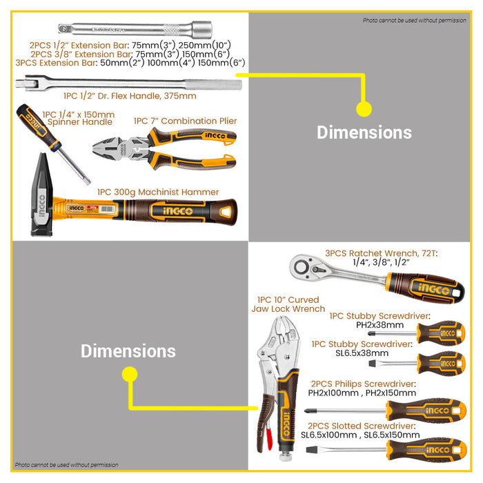 BUILDMATE Ingco 142pcs Combination Tools Set Screwdriver & Wrench Mixed Home Repair DIY Hand Tool Kit HKTHP21421 - IHT