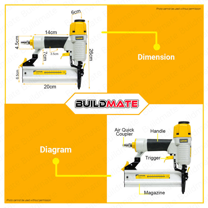 BUILDMATE Lotus Pneumatic Brad Nailer 10 - 50mm Nail Gun Nailer Gun Upholstery Election Furniture LTGG500 • LPT