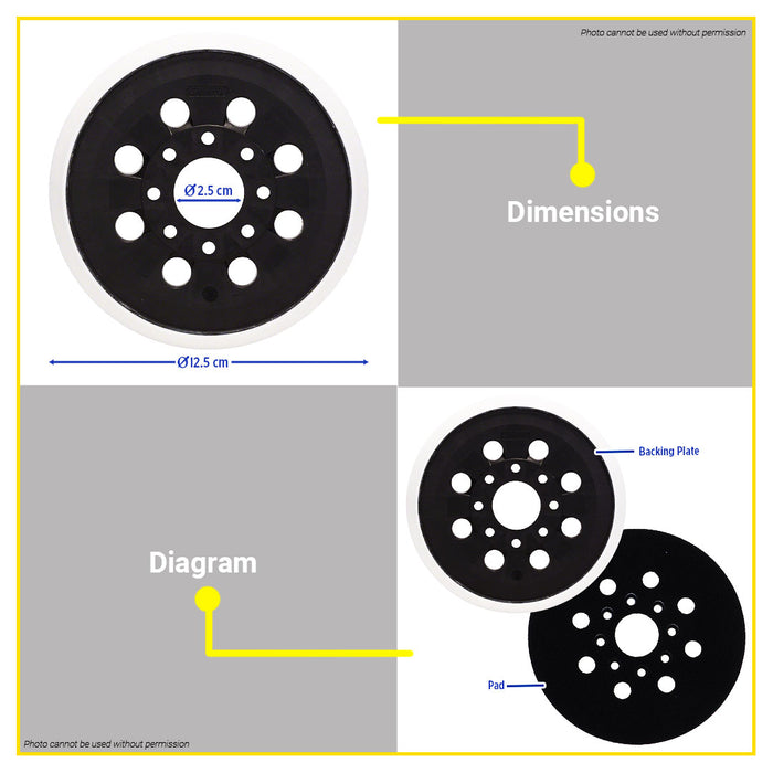 BUILDMATE Bosch 8 Hole Sanding Pad Ø125mm Rubber Backing Pad Sanding Disc for Random Orbital Sanders 2608000349 - BAX