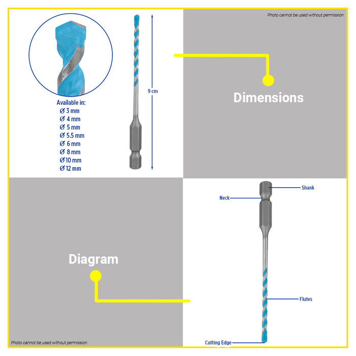 BUILDMATE Bosch EXPERT HEX-9 MCB Multi Construction Drill Bit 1/4" Shank 3MM - 12MM for Wood - BAX