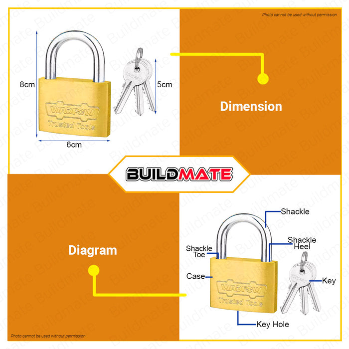 WADFOW Brass Padlock 60MM Pad Lock Keyed Padlock Solid Brass Lock with 3 Keys Wide Lock Body WPD1460 •BUILDMATE• WHT