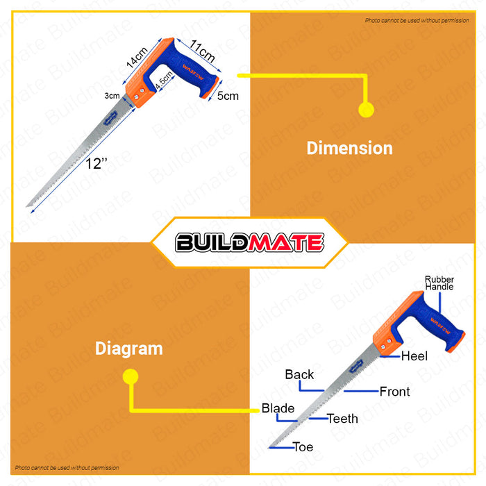 WADFOW Compass Saw Narrow For Wood 12" Inch 7TPI Hand Saw Keyhole Saw Wood Saw Precision Saws Perfect For Sawing, Trimming, Gardening, Pruning & Cutting Wood WHW6G12 •BUILDMATE• WHT