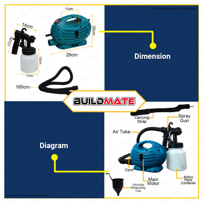 JR KAWASAKI HVLP DIY Electric Paint Spray Gun 800W 800ML Paint Sprayer Gun Power Painter JRKESPG800 •BUILDMATE•