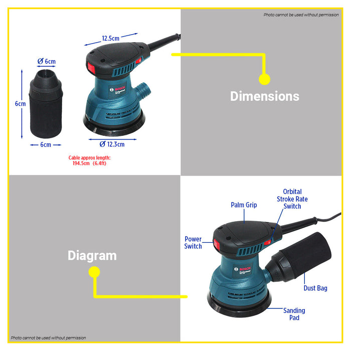 BUILDMATE Bosch 280W 125mm Electric Random Orbital Sander Wood Finishing GEX 125 06013A80K0 - COC