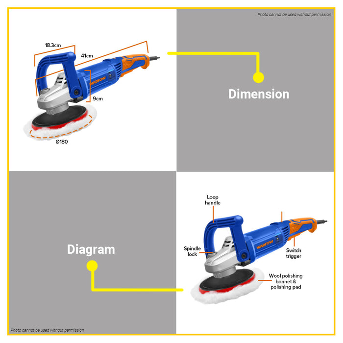 BUILDMATE Wadfow 1200W Polisher Angle Polisher Buffing Machine WAE1512 ...