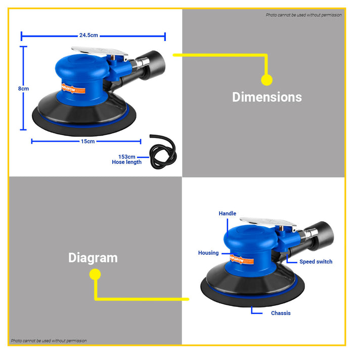 BUILDMATE Wadfow 6" Inch Air Sander with Side Exhaust 150MM Polishing Machine Orbital Sander WAT2505