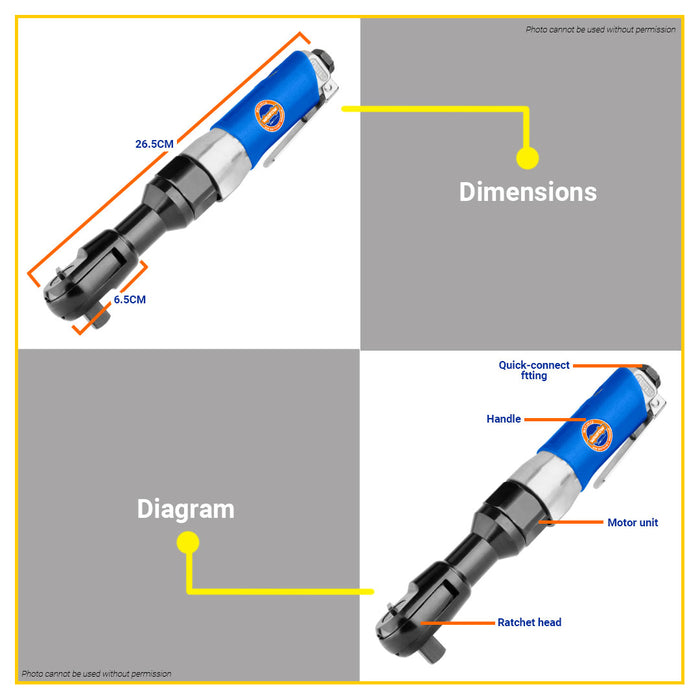 BUILDMATE Wadfow 1/2" Inch Air Ratchet Wrench Hand Tools 12.7mm Drive Air Wrenches WAT3512 - WPT