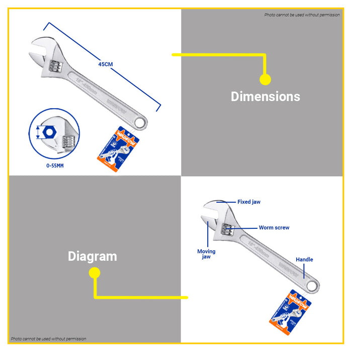 BUILDMATE Wadfow Adjustable Wrench 15" - 18" Inch Hand Repair Tool Heavy Duty Drop Forged Steel WHT