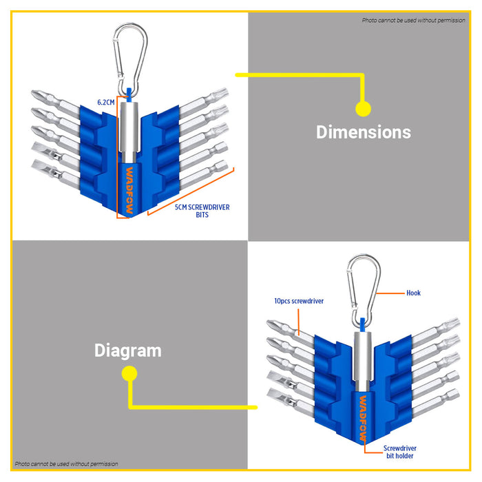 BUILDMATE Wadfow 11PCS/SET Screwdriver Bit Set 50mm Cr-V with Screwdriver Bit Holder SOLD PER SET WBS1601 / WBS1602 - WHT