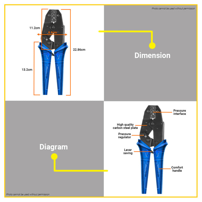 BUILDMATE Wadfow 9" Inch Ratchet Crimping Plier 0.5-6MM² | 1.5-6MM² Ratchet Terminal Crimper Wire Crimp Tool SOLD PER PIECE - WHT