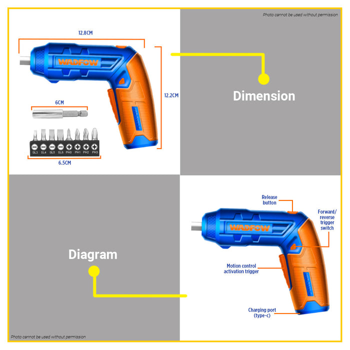 BUILDMATE Wadfow 4V Lithium-Ion Cordless Screwdriver Handheld Rechargeable WCV4415 - WCPT