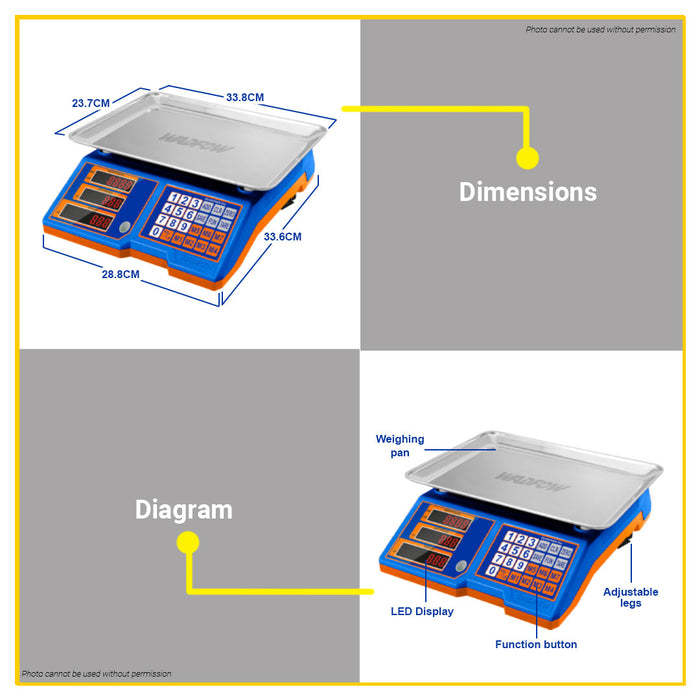 BUILDMATE Wadfow Lithium-Ion Cordless Scale 30kg Rechargeable Wireless Digital Measuring Kitchen Weighing Scale WEC1301 - WCPT
