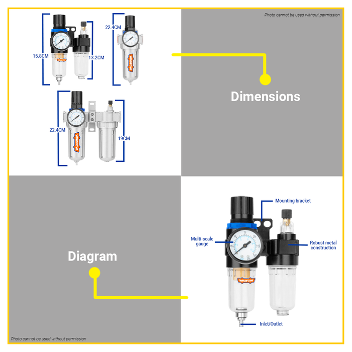 BUILDMATE Wadfow 80cc Air Filter Regulator /  15cc+225cc / 80cc+125cc Air Filtration Units Pneumatic Regulator for Air Compressor - WHT