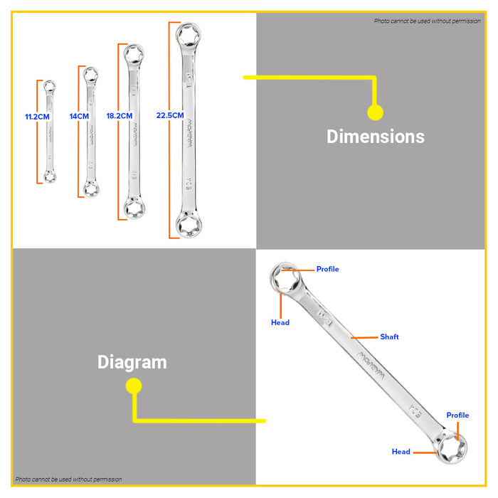 BUILDMATE Wadfow 4PCS/SET Star Box End Wrench Set High-Quality Stainless Steel WFR2404 - WHT