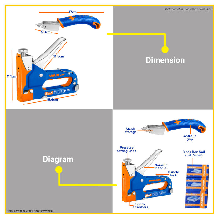 BUILDMATE Wadfow 3IN1 Staple Gun Tacker Set 4-14MM w/ Staple Remover WGU4B06 - WHT
