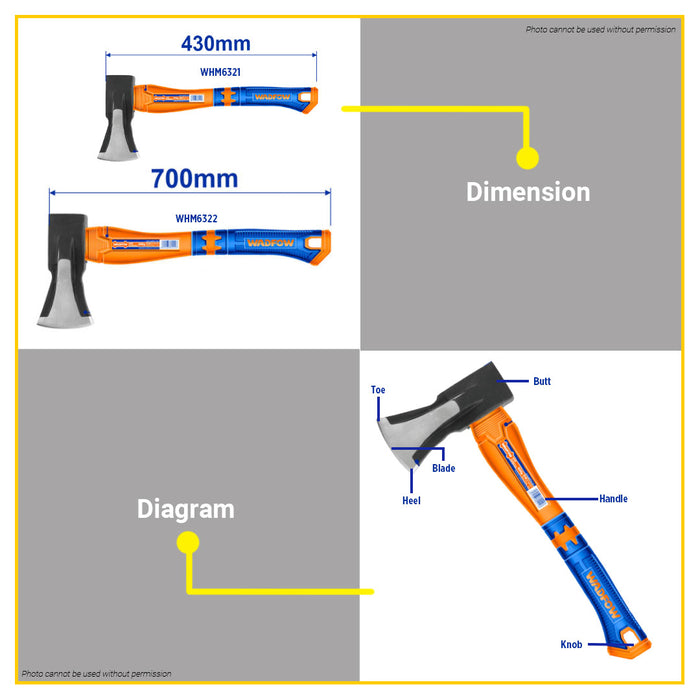 BUILDMATE Wadfow Aircraft Axe 1000g- 2000g Hatchet Log Cutter Fiberglass Handle Wood Cutter For Splitting and Kindling Cutting Hand Tool SOLD PER PIECE - WHT