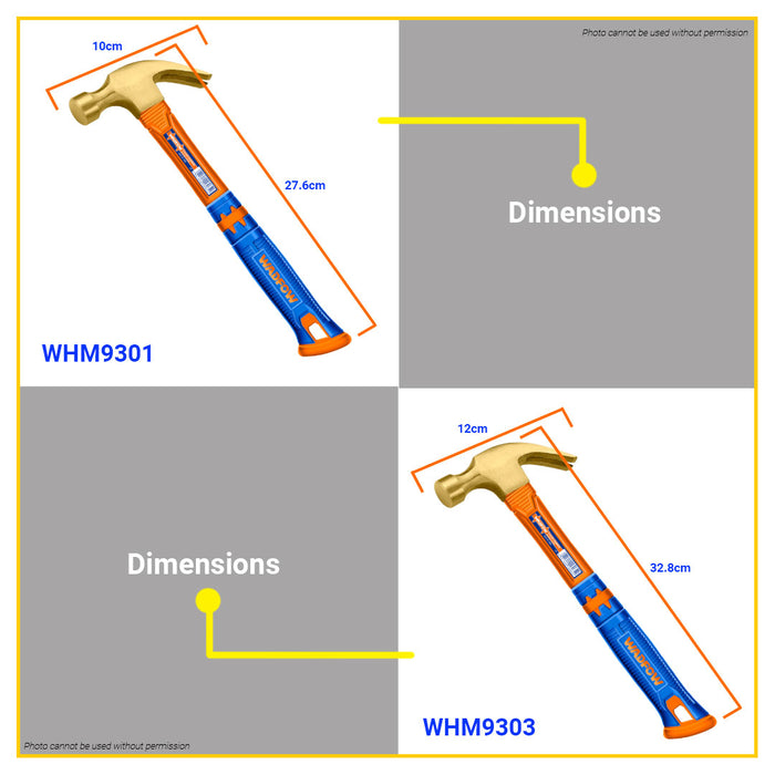 BUILDMATE Wadfow Non-Sparking Claw Hammer 8oz / 16oz with Fiberglass Handle Hammerhead Stubby - WHT