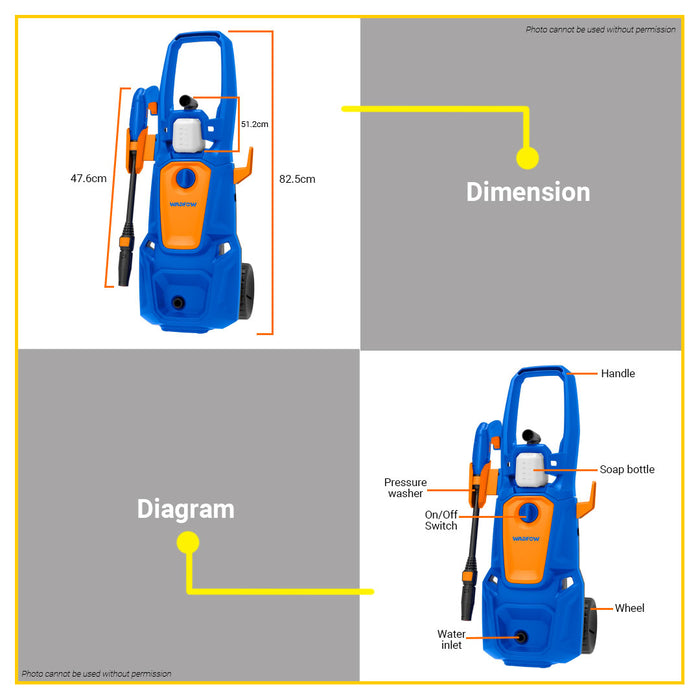BUILDMATE Wadfow High Pressure Washer 1800W / 2200W Car Wash Power Water Spray Outdoor Cleaner Car Sprayer SOLD PER SET WHP3A18 / WHP3A22 - WPT