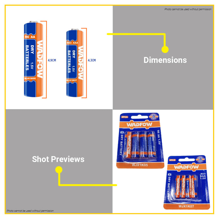 BUILDMATE Wadfow 4pcs Dry Battery Set AA (R6) / AAA (R03) Heavy Duty Dry Cell Batteries with 1.5V Nominal Voltage - WHT