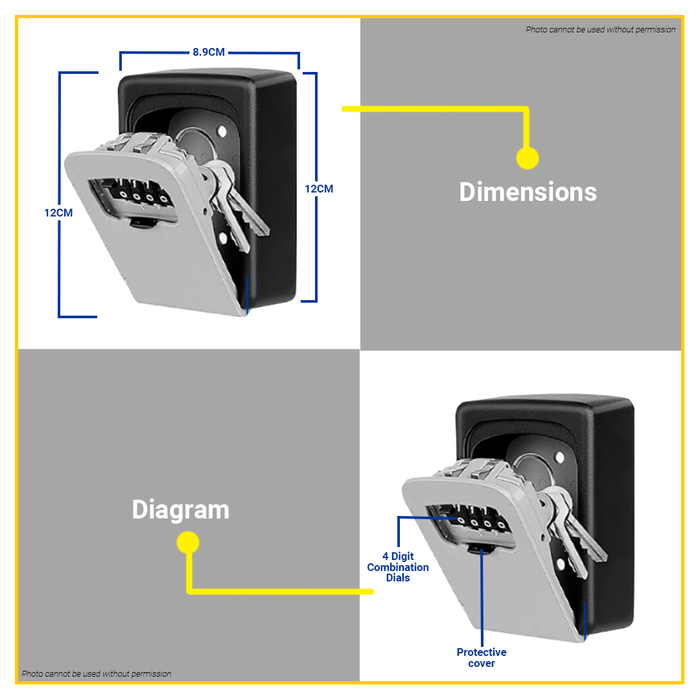 BUILDMATE Wadfow 4 Digit Combination Key Safe Box 120x85x40mm Wall Mounted Outdoor Key Secure Cabinet Storage Lock Box WKFB1119 - WHT