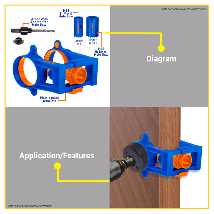 BUILDMATE Wadfow 4pcs Door Lock Installation Hole Saw Set Hole Saw WKJ2404 - WHT