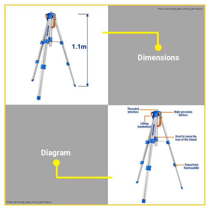 BUILDMATE Wadfow Tripod for Distance Laser Levels 1.1MT P 5/8" Inch & 1/4" Inch Adjustable Aluminum Laser Level Stand WLE9301 - WHT