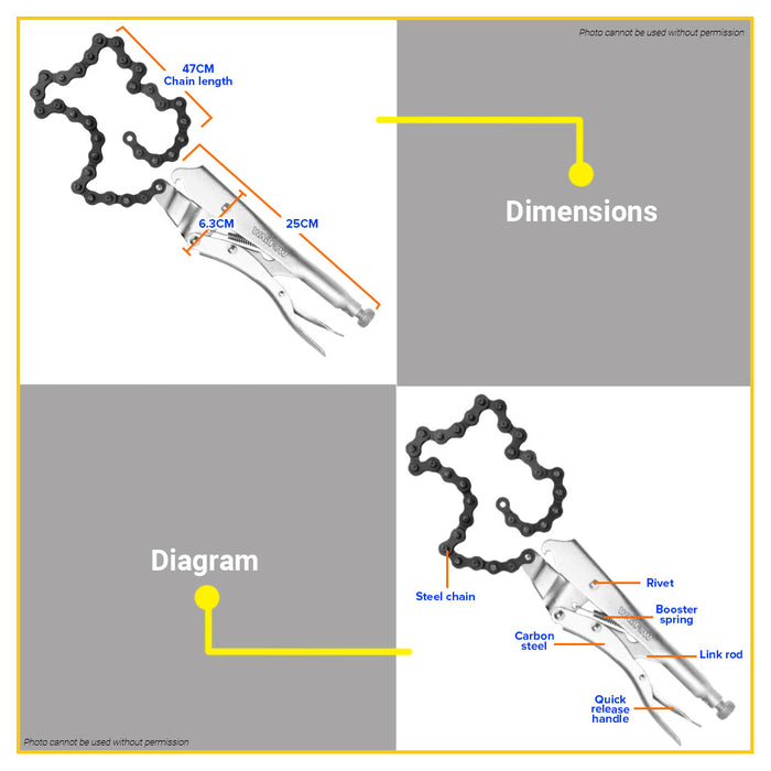 BUILDMATE Wadfow Chain Clamp Locking Plier 10" Inch Carbon Steel Oil Filter Grip Wrench Hand Tools WLP5510 - WHT