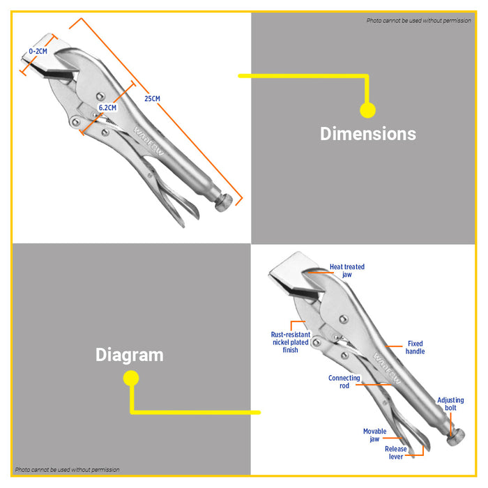 BUILDMATE Wadfow Flat Jaw Locking Plier 10" Inch Carbon Steel Vise Grip Clamp Pliers Hand Tools WLP7210 - WHT