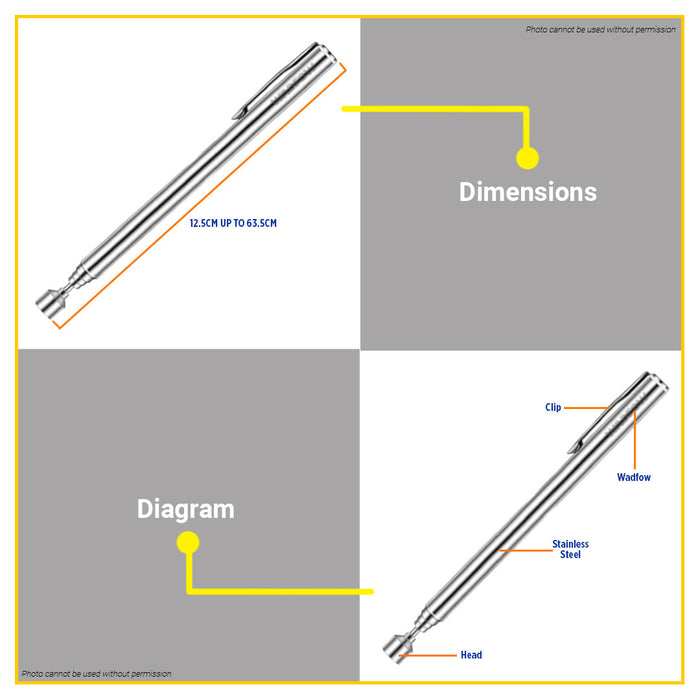 BUILDMATE Wadfow Magnetic Telescopic Pick Up Tool 125mm to 635mm Portable Magnet Rod Stick for Small Metal Tools WME1602 - WHT