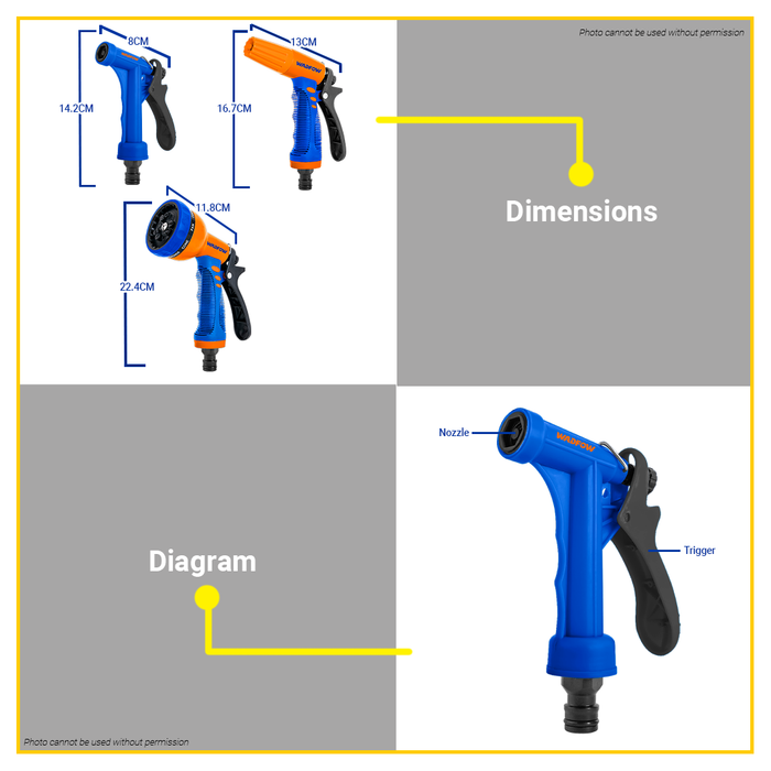 BUILDMATE Wadfow Plastic Trigger Spray Nozzle 3-Way/ 9-Way Adjustable Spray Pattern with Flow Control Hand Spray Watering Nozzle SOLD PER PIECE - WHT