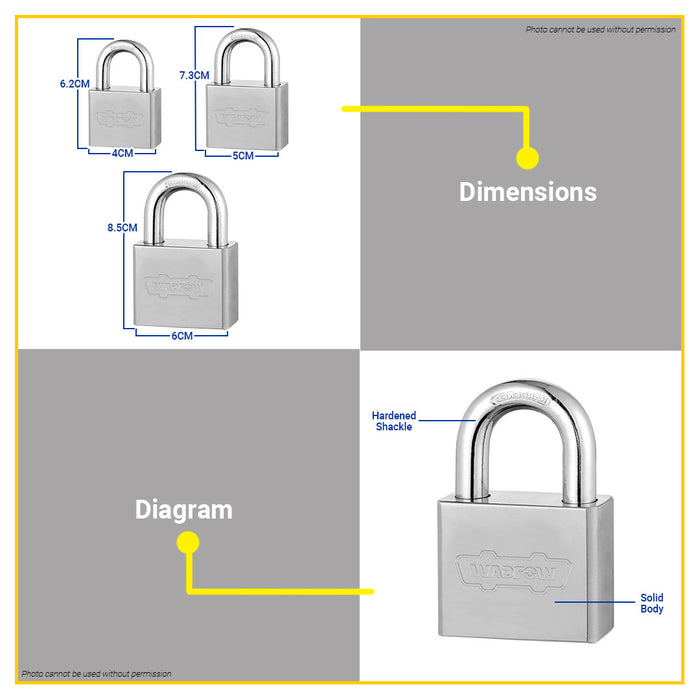 BUILDMATE Wadfow Square Type Vane Iron Padlock 40MM - 60MM SHORT Shackle Anti-Theft Keyed Wide Security Lock with Keys - WHT