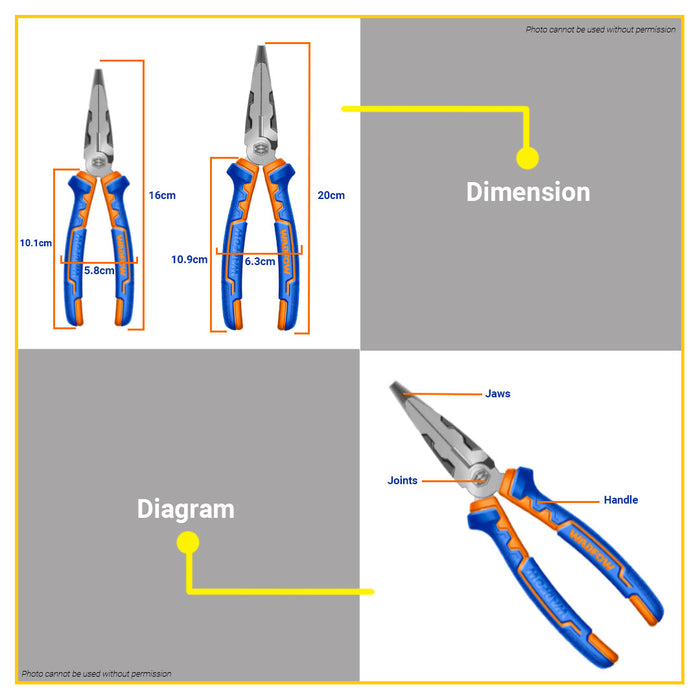 BUILDMATE Wadfow High Leverage Bent Nose Pliers 6" - 8" Inch Gripping and Bending Hand Tool Plier SOLD PER PIECE WPL4716 / WPL4718 - WHT