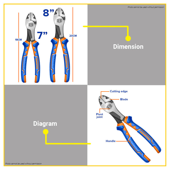 BUILDMATE Wadfow High Leverage Heavy Duty Diagonal Cutting Pliers 7" - 8" Inch Wire Cutter SOLD PER PIECE WPL7717 / WPL7718 - WHT