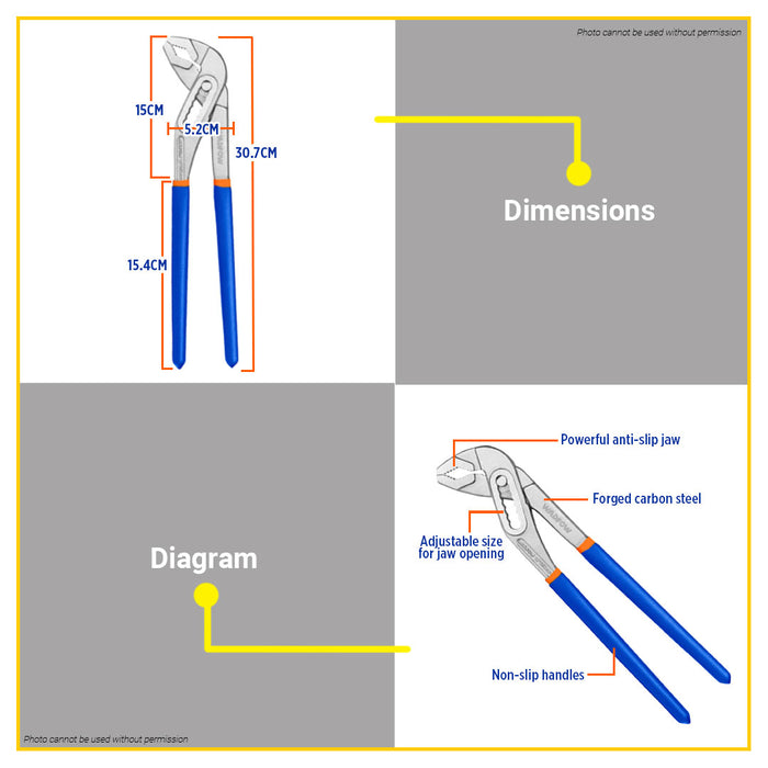BUILDMATE Wadfow Water Pump Pliers 12" Inch Tongue and Groove Channel Lock Pliers for Plumbing WPL9C12 - WHT