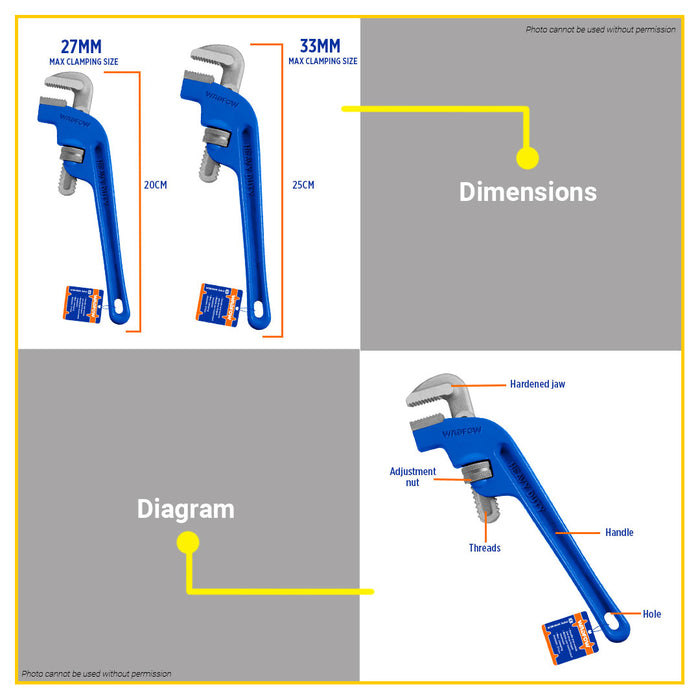 BUILDMATE Wadfow Offset Pipe Wrench 8" - 14" Inches Adjustable Plumber Piping Wrench Pipe Tool for Plumbing SOLD PER PIECE - WHT