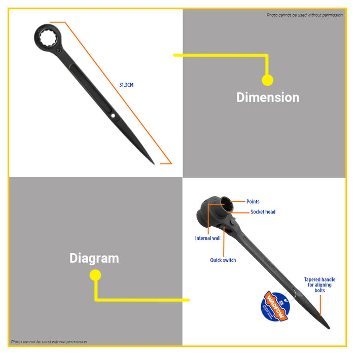 BUILDMATE Wadfow Double Socket Ratchet Wrench Black Finished Cr-V Socket with 12 Points SOLD PER PIECE - WHT