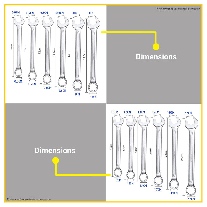 BUILDMATE Wadfow 12PCS Combination Spanner Set 6MM-22MM Gear Ring Combination Set WSP1M12 - WHT