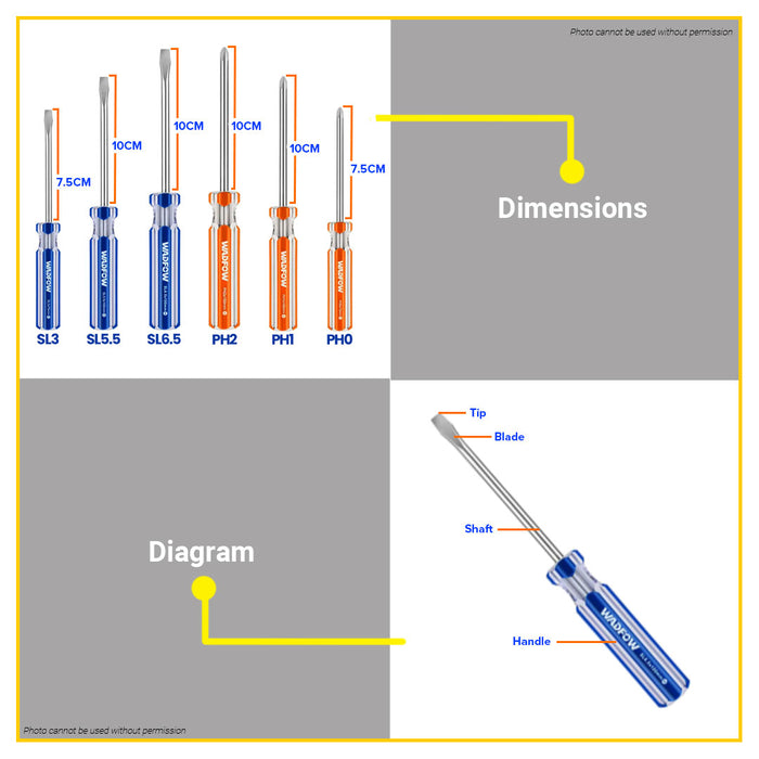 BUILDMATE Wadfow 6PCS/SET Screwdriver Set with Comfort-Grip Handle Carbon Steel WSS3206 - WHT