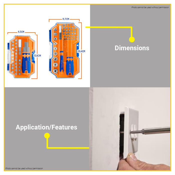 BUILDMATE Wadfow Screwdriver Bit Set Holder 28PCS / 43PCS Unique Design Ratchet Handle CR-V - WHT
