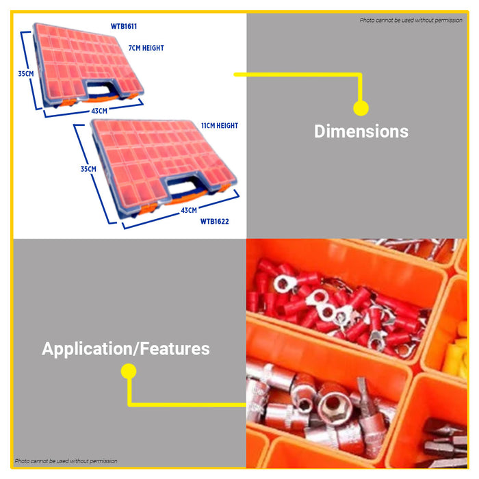 BUILDMATE Wadfow Plastic Organizer 13.5" / 16.5" Inch Stackable Storage with Removable Compartments Sorting Box SOLD PER PIECE - WHT