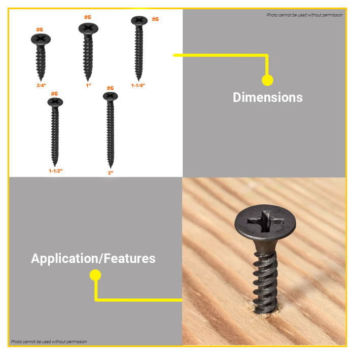 BUILDMATE Wadfow Drywall Screw 19mm-50mm Phillips Bugle Head Fine Thread Wallboard Sharp Point Black Phosphated Fastener SOLD PER PACK - WHT