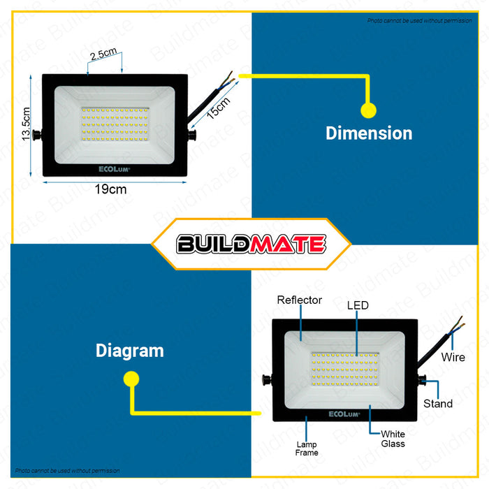 BUILDMATE Ecolum LED Driver On Board Floodlight (DOB) 20W / 30W / 50W Outdoor Security Solar Street LED Light SOLD PER PIECE