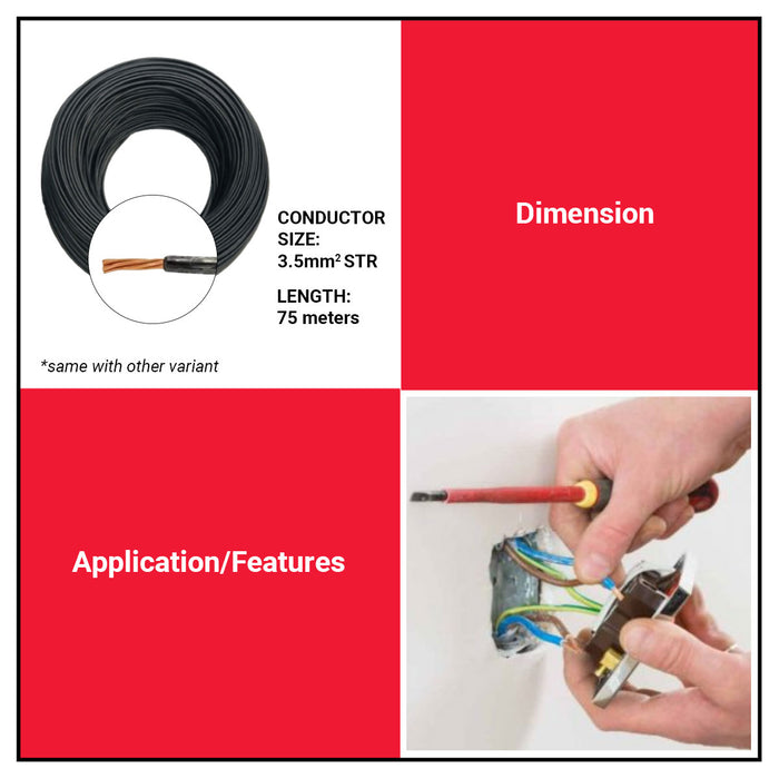 BUILDMATE Phelps Dodge THHN THWN-2 Electric Wire 2.0mm² / 3.5mm² Stranded Copper Building Wire Cable Flame Retardant PVC Nylon