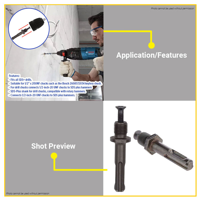 BUILDMATE Bosch Chuck Adapter for Drill Chucks Connects 1/2" Inch - 20 UNF Chucks to SDS Plus Hammer 1617000132 - BAX