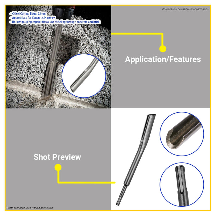 BUILDMATE Bosch Pro SDS Plus Hollow Gouging Chisel 22mmx250mm For Rotary Hammer Drills & Demolition Hammers 1618601004 - BAX