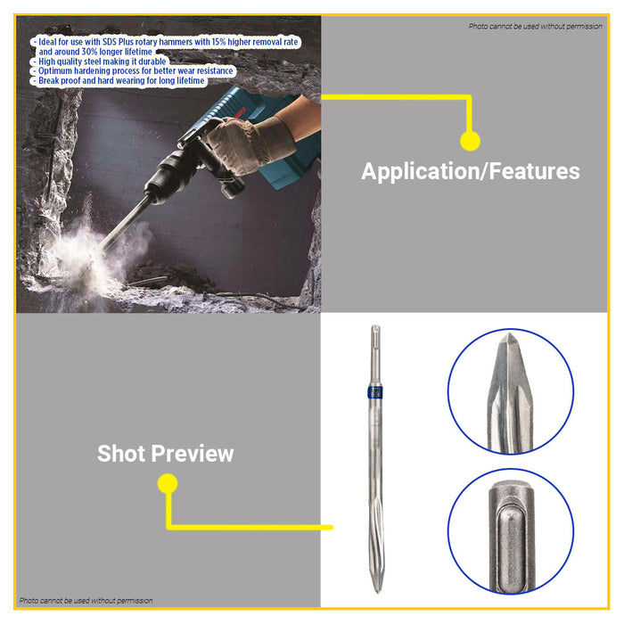 BUILDMATE Bosch 5pcs SDS Plus-5C Pointed / Flat Chisel 250mm Concrete Chiselling For Rotary Hammer Drills & Demolition Hammers - BAX
