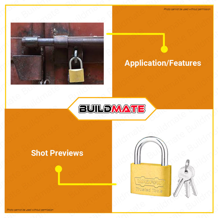 WADFOW Brass Padlock 60MM Pad Lock Keyed Padlock Solid Brass Lock with 3 Keys Wide Lock Body WPD1460 •BUILDMATE• WHT
