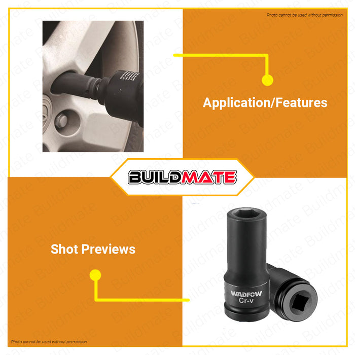 WADFOW 1/2" Inch Deep Impact Socket 10MM to 27MM [SOLD PER PIECE] Impact Socket Wrench Cold Extrusion Drive Impact Sockets Deep Sockets Black Cr-V Steel Metric Deep Impact Wrench Socket Hand Tool •BUILDMATE• WHT