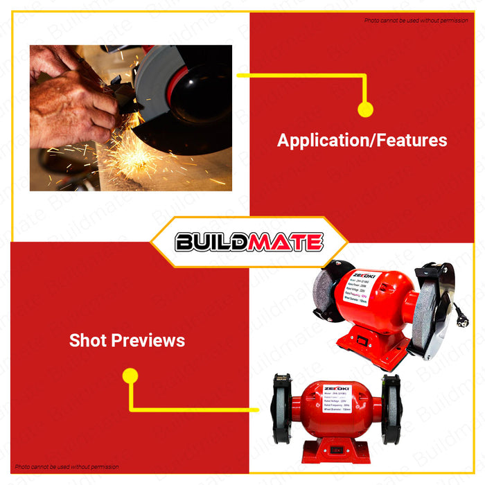 BUILDMATE Zekoki Heavy Duty Bench Grinder 6" Inch 250W 1/3HP | 8" Inch 550W 3/4HP with Grinding Wheel Electric Bench Grinder Polishing Grinder Engraving Tool Table Grinder ZKK-3215BG | ZKK-3220BG •